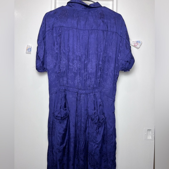 BUCKETLIST Clothing Women's Front Tie Button Down Jumpsuit Jacquard Navy L - Picture 8 of 11